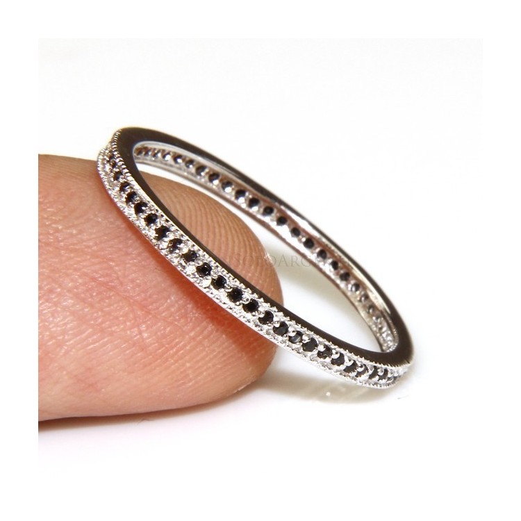 RMB|Argento 925 Rodiato : Eternity fedina uomo donna tutto giro zirconi microsetting nero da 0,5 mm taglio brillante