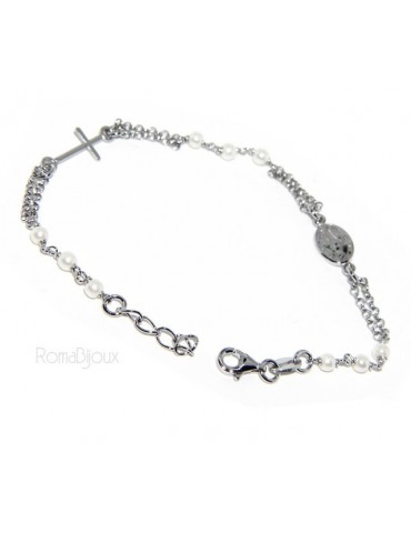 Rosary bracelet male female 925 miraculous Madonna, the cross and white beads 16,50 19,50