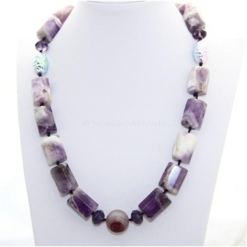 RMB|Purple agate block parallelepiped pearl necklace