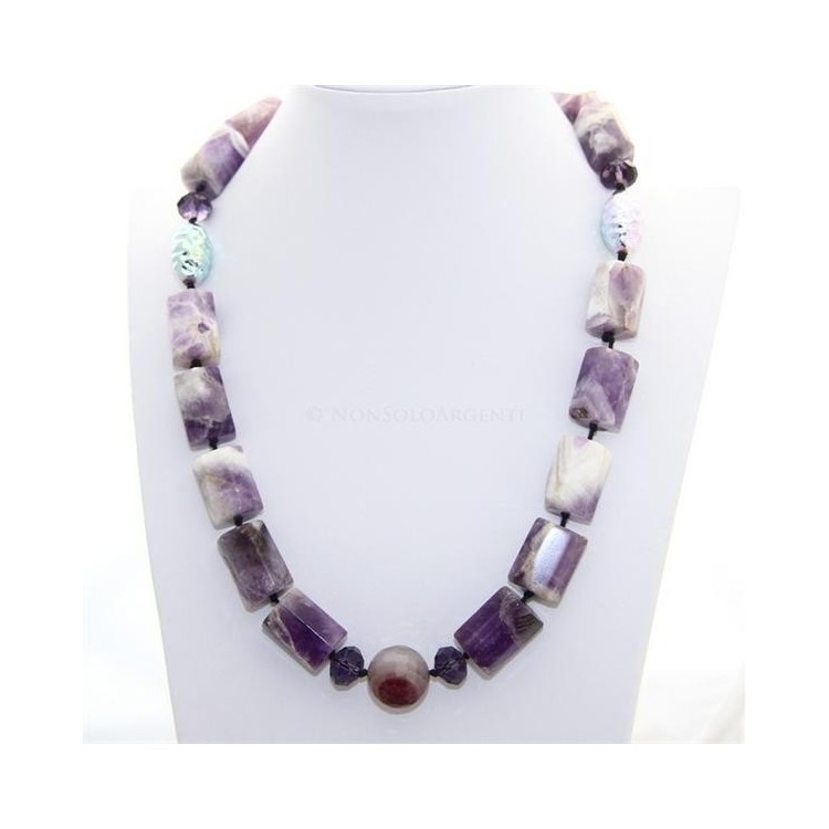 RMB|Purple agate block parallelepiped pearl necklace