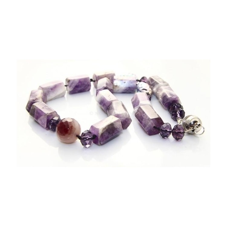 RMB|Purple agate block parallelepiped pearl necklace