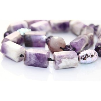 RMB|Purple agate block parallelepiped pearl necklace