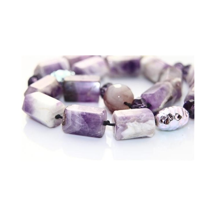 RMB|Purple agate block parallelepiped pearl necklace