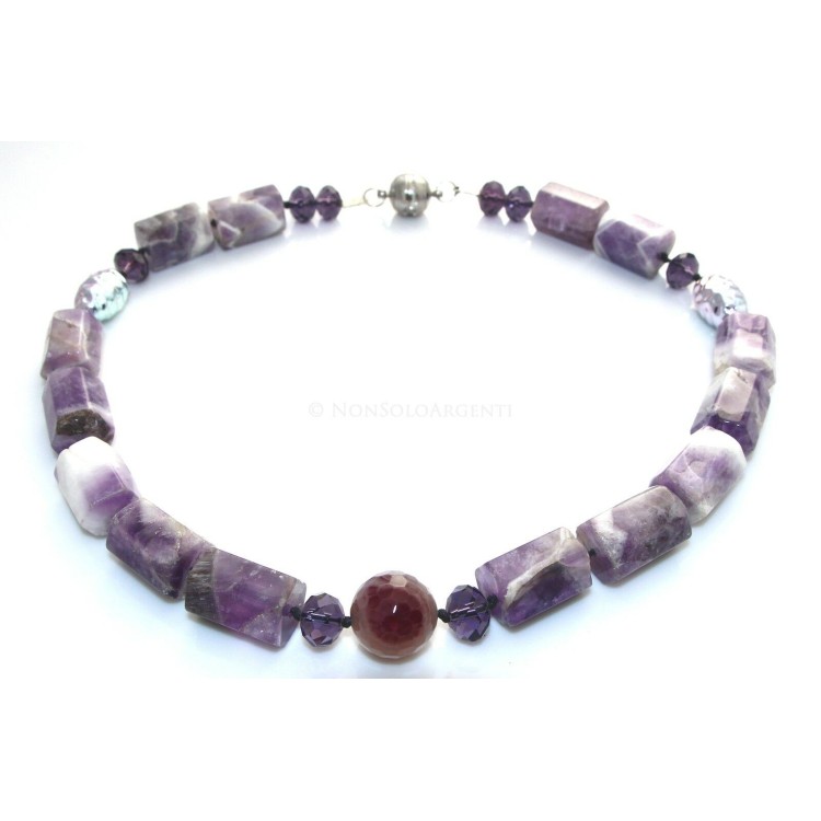 RMB|Purple agate block parallelepiped pearl necklace