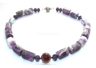 RMB|Purple agate block parallelepiped pearl necklace