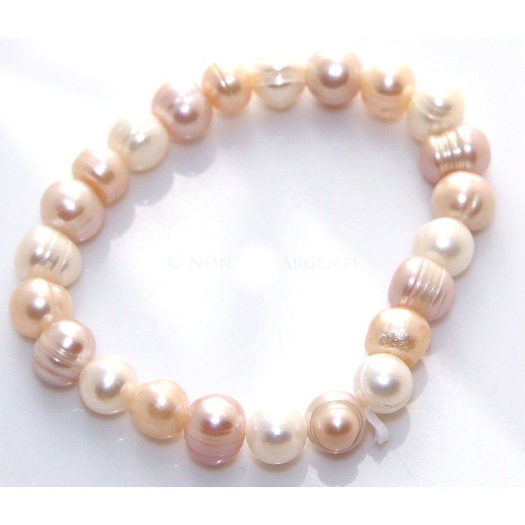 RMB|Bracciale perle naturali tre toni 17,50 cm elastico etnico donna