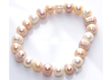 RMB|3-tone pink natural pearl bracelet 17.50 cm ethnic elastic