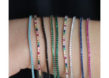 RMB|Tennis bracelet silver 925 thin colored zircons rose gold yellow black