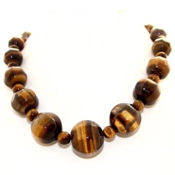 RMB|Collana donna perle occhio di tigre naturale grandi