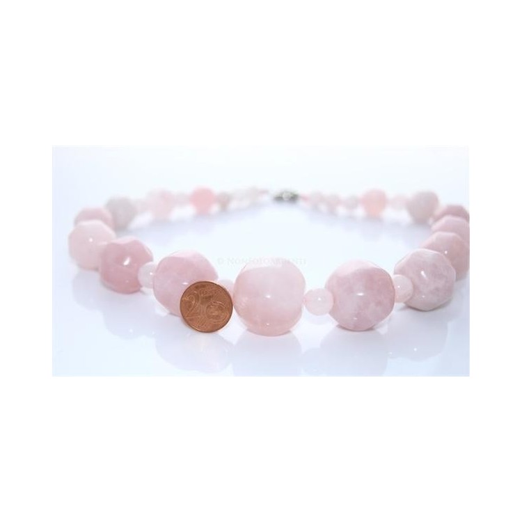 RMB|Collana donna perle quarzo rosa naturale grandi