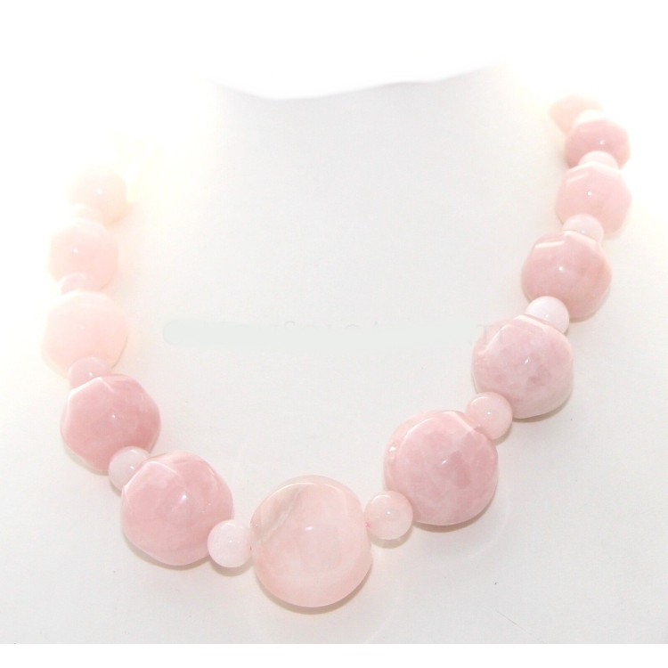 RMB|Collana donna perle quarzo rosa naturale grandi