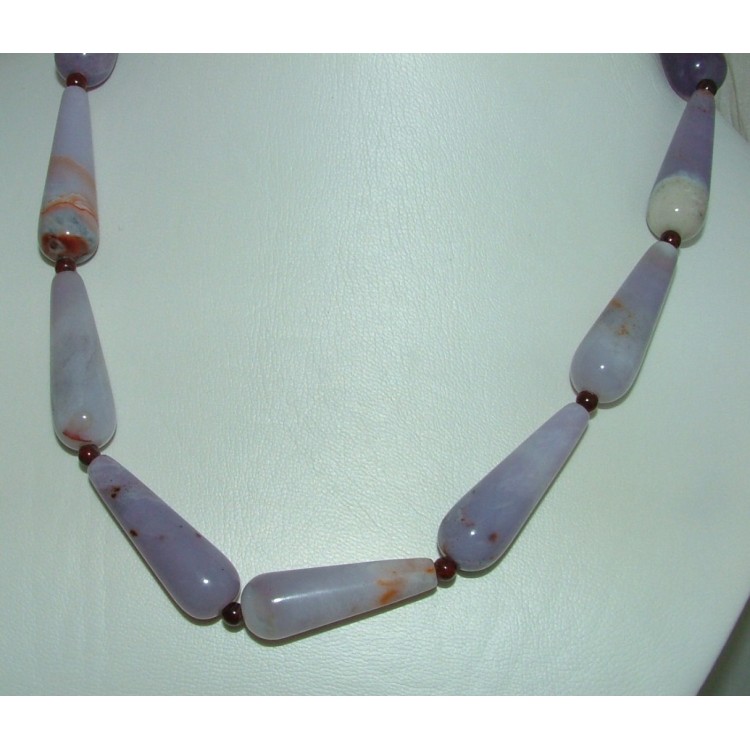 RMB|smooth purple briolette brazilian agate necklace with shaded marble effect