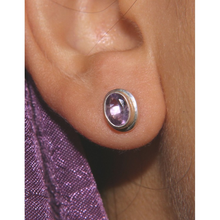 RMB|925 silver oval purple natural amethyst earrings