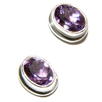 RMB|925 silver oval purple natural amethyst earrings