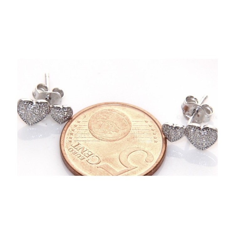 RMB|Argento 925 : orecchini donna zirconi bianchi cuore doppio