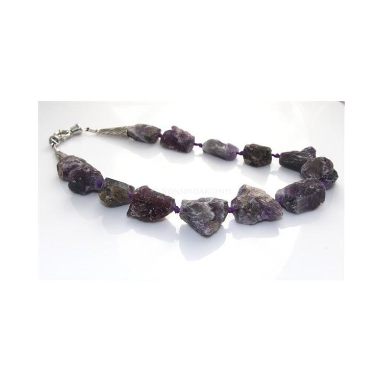 RMB|Girocollo sassi ametista pietre grandi grezze naturale chiusura acciaio collana donna