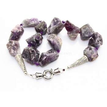 RMB|Amethyst stones choker large natural rough stones steel closure necklace woman