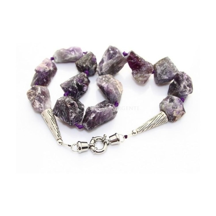 RMB|Amethyst stones choker large natural rough stones steel closure necklace woman