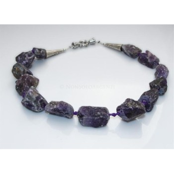 RMB|Amethyst stones choker large natural rough stones steel closure necklace woman