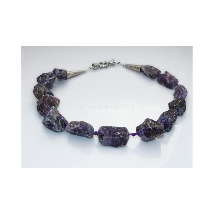 RMB|Girocollo sassi ametista pietre grandi grezze naturale chiusura acciaio collana donna