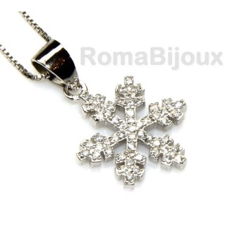 RMB|Collana fiocco di neve argento 925 collier donna 44 cm ciondolo pavè