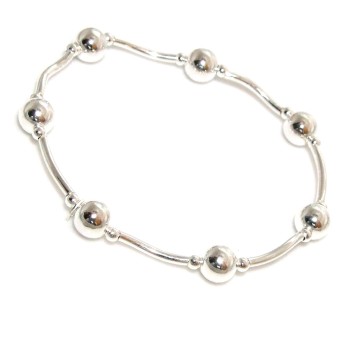 RMB|Bracciale argento 925 con barrette e sfere elastico donna argento naturale