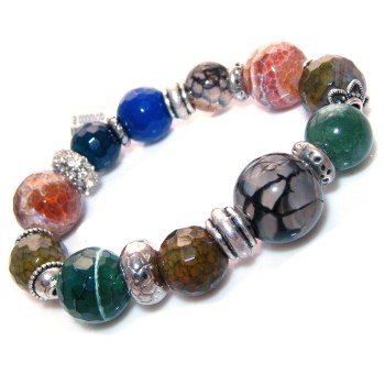 RMB|Carnelian bracelet, blue and green agate with elastic rhinestones for women