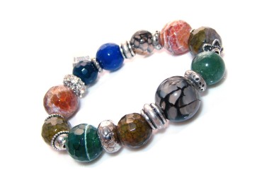 RMB|Bracciale Corniola , agata blu e verde  con strass elastico donna