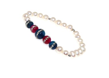 RMB|Bracciale perle con agata blu e fucsia e zirconi donna elastico