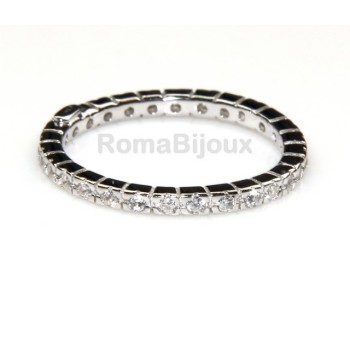 RMB|Argento 925 Rodiato : Eternity fedina a corona tutto giro con 2 file zirconi da 1,0 mm taglio brillante