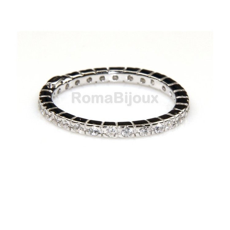 RMB|Argento 925 Rodiato : Eternity fedina a corona tutto giro con 2 file zirconi da 1,0 mm taglio brillante