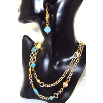 RMB|Aluminum and blue quartz. Necklace, pendant with chain, bracelet, earrings