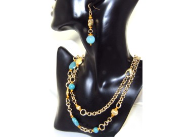 RMB|Aluminum and blue quartz. Necklace, pendant with chain, bracelet, earrings