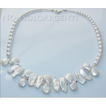 RMB|Collana donna argento 925 perle barocche Naturali , cristalli e perle Swarovski