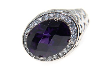 RMB|anello chevalier ovale argento 925 zirconi viola ametista e bianchi  misura 21 donna uomo