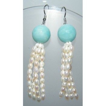 RMB|925 silver earrings natural amazonite pearls and tufts of cultured pearls