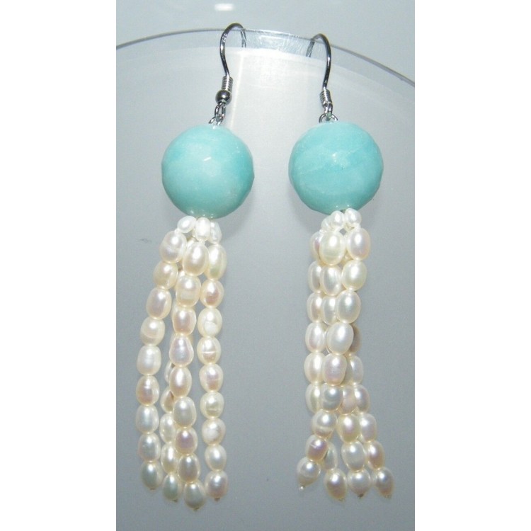 RMB|925 silver earrings natural amazonite pearls and tufts of cultured pearls