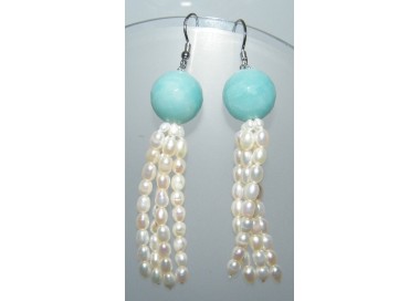 RMB|925 silver earrings natural amazonite pearls and tufts of cultured pearls