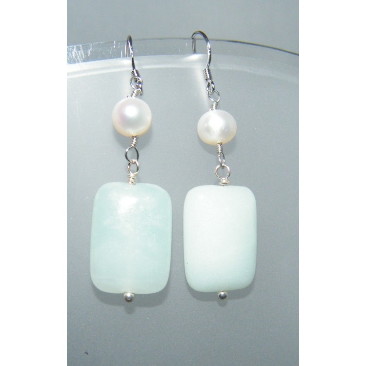 RMB|Earrings in 925 silver Natural Pearls and Amazonite for woman