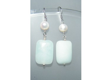RMB|Earrings in 925 silver Natural Pearls and Amazonite for woman
