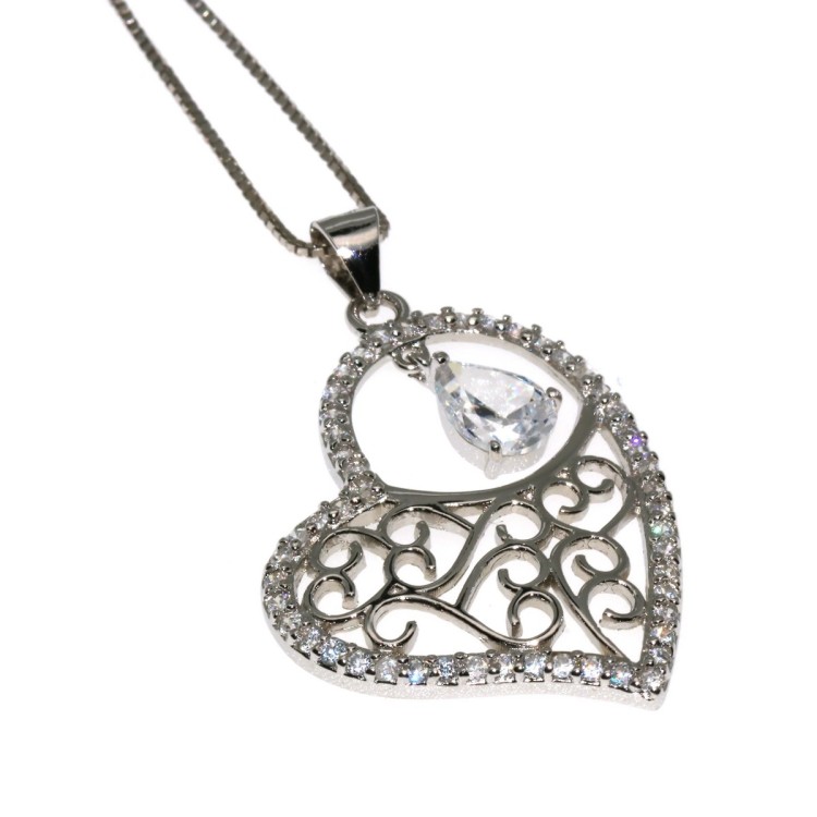 RMB|925 silver choker necklace with cubic zirconia arabesque heart pendant