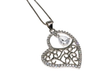 RMB|925 silver choker necklace with cubic zirconia arabesque heart pendant