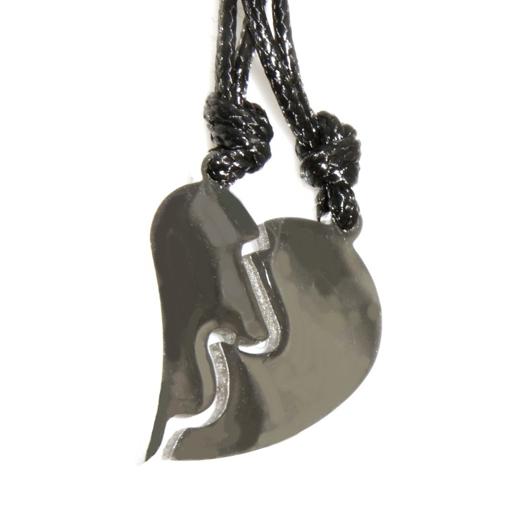 RMB|steel necklaces broken heart elongated him and her pair with waxed lace for men and women