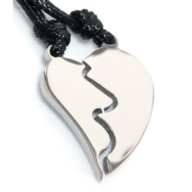RMB|steel necklaces broken heart elongated him and her pair with waxed lace for men and women