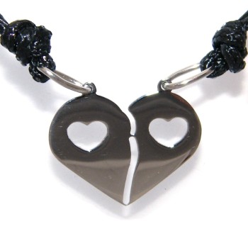 RMB|steel necklaces broken heart pierced him and her pair with waxed lace for men and women
