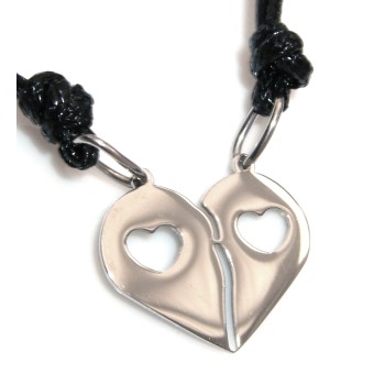 RMB|steel necklaces broken heart pierced him and her pair with waxed lace for men and women