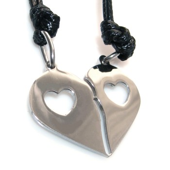 RMB|steel necklaces broken heart little heart him and her couple with waxed lace for men and women