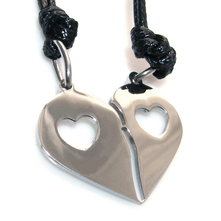 RMB|steel necklaces broken heart little heart him and her couple with waxed lace for men and women