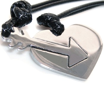 RMB|necklaces steel heart with arrow him and her pair with waxed lace man woman