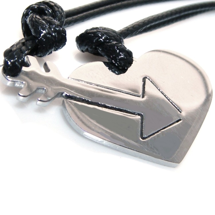 RMB|collane acciaio cuore con freccia lui e lei coppia con laccio cerato uomo donna